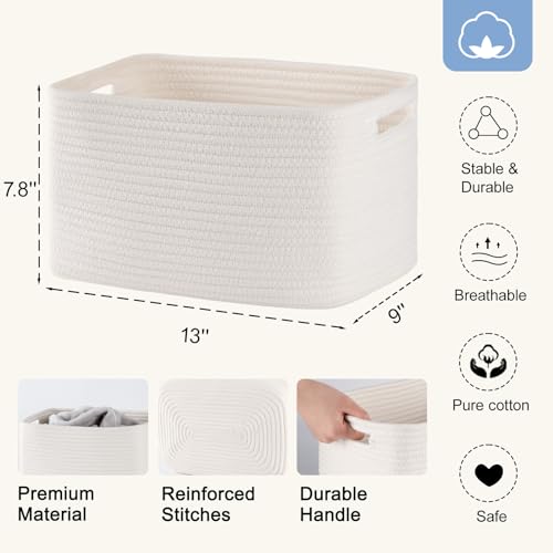 4 Pack Storage Baskets for Organizing, Woven Baskets for Shelves - Perfect for Toys, Books, Towels, and Clothes, Durable Gift Basket Bins Toy Storage, 12.7''L x9''W x7.8''H, White - color: White, size: Small/12.7''Lx9''Wx7.8''H