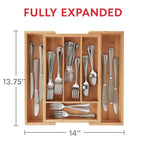 HIC Kitchen Expandable 6-Slot Silverware Cutlery Utensil Storage Tray, Natural Bamboo, Opens to 14-Inches - style: Silverware Tray