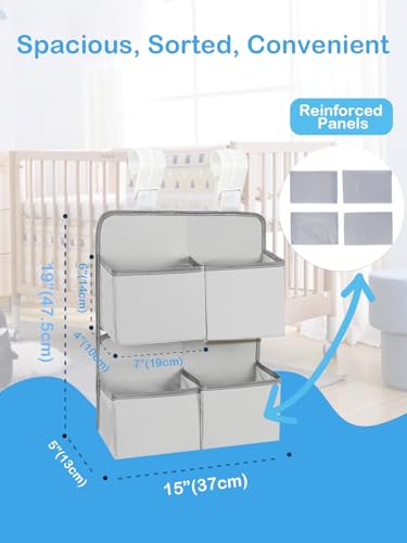 Hanging Diaper Organizer for Crib/Playard/Bassinet/Playpen – Hold 80+ Diapers - Changing Table Diaper Holder - Hanging Diaper Storage Stacker Nursery Caddy Organizer for Newborns (Silver-gray) - color: Silver-gray
