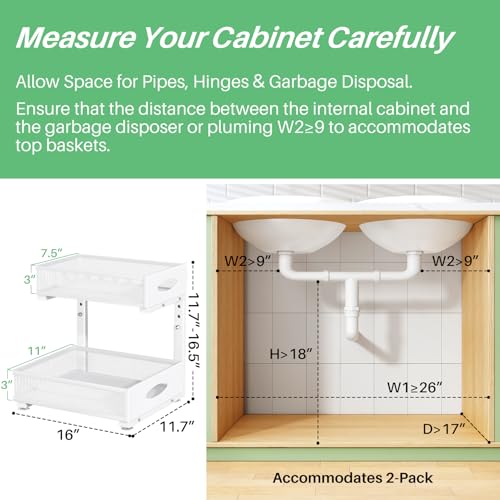 Under Sink Organizer, 2-Pack Pull Out Cabinet Organizer 2 Tier Metal Slide Out Storage Shelf Rack, L-Shaped Adjustable Height,Mesh Sliding Drawer for Kitchen, Bathroom, Laundry, Pantry, White, XL - color: White, size: 2-Pack (XL)