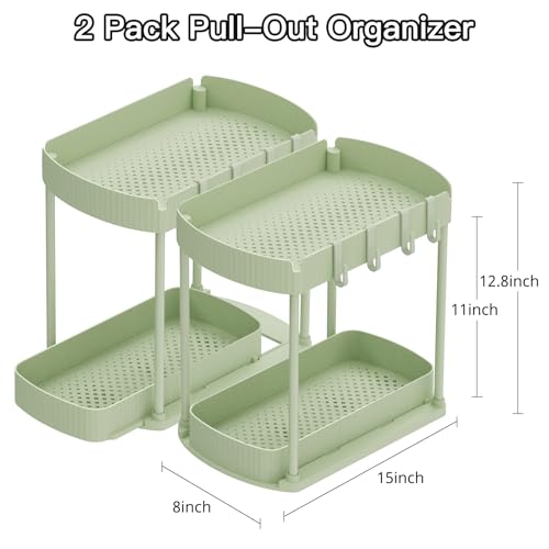 Ukeetap 2 Pack Multi-Purpose Pull-Out Storage Organizers, Under Sink Organizers and Storage for Bathroom & Kitchen, Under Cabinet Organizers and storage, 12.8 Inch, Green - color: Green, size: 12.8 Inch