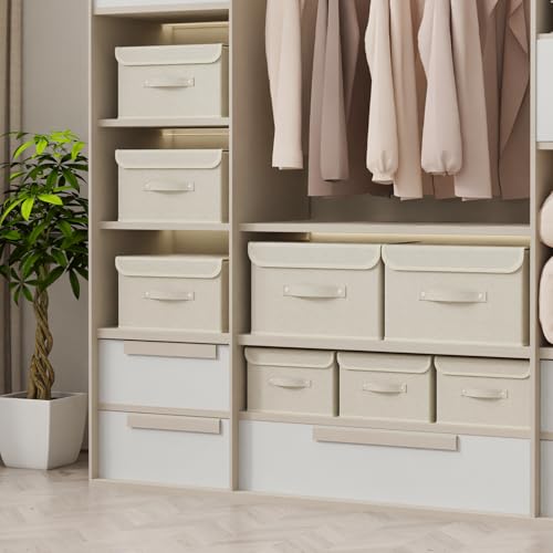 Fabric Storage Bins Cube Organizers with Flip-Top Lid and Handles,Storage Boxes for Organizing Home,Office,and Closet,Grey and Beige,5 Pack 13 X 9.1 X 7.9 in - color: Beige/Gray, size: 13x9.1x7.9in(5-pack)
