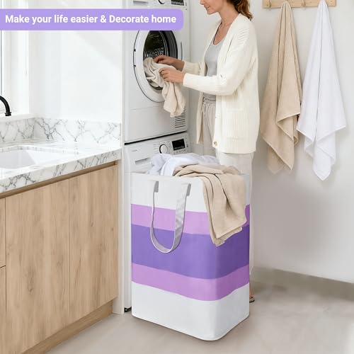 Stylish Freestanding Laundry Hamper with Waterproof Liner,72L Foldable Laundry Basket with Portable Handles Space-saving Storage Basket for Bedroom,Bathroom,Laundry Room,Easy Carry to Travel (Purple) - color: Purple