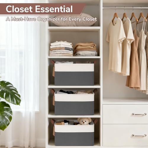 CHICVITA 4 Pack Storage Baskets for Shelves, Closet Organizers and Storage Bins with Handles, Fabric Toy Bins for Nursery Living Room, 14.8" x 10.3" x 8.3", Gray & White - color: Gray & White, size: 20L (14.8"L x 10.3"W x 8.3"H)