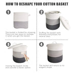 Large Storage Basket with Lid 60L, 16"Wx18"H Woven Laundry Basket with Lid Cotton Laundry Basket, Wicker Basket Blankets Pillows Storage in Living Room Baby Nursery, Dark Gray/Gray/White Mix with Lid - color: Dark Gray/Gray/White Mix-16"Wx18"H