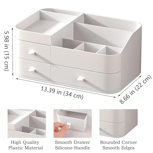 MIUOPUR Makeup Organizer with Drawers, Bathroom Counter Organizer, Plastic Cosmetic Display Case, Large Skincare Storage for Vanity Countertop, Ideal for Bedroom Dresser top and Desktop - color: Artic White