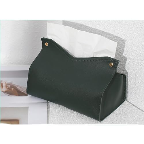 1PCS PU Leather Tissue Box Cover, Rectangle Facial Paper Organizer Dispenser, Modern Tissue Case Holder for Vanity Countertop Nightstands Living Room Office Desk Car (Dark Green) - color: Dark Green
