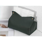 1PCS PU Leather Tissue Box Cover, Rectangle Facial Paper Organizer Dispenser, Modern Tissue Case Holder for Vanity Countertop Nightstands Living Room Office Desk Car (Dark Green) - color: Dark Green