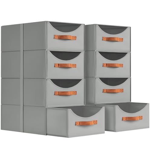 Homsorout Stackable Storage Drawers - Large Collapsible Storage Bins with Drawers, 8 Pack Closet Shelf Organizer Basket, Fabric Pull Out Organizer for Bedroom, Living Room, Dorm, Grey - color: Gray, size: 16 Inch. - 8 Pack