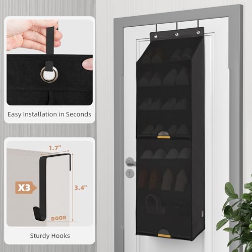 STORAGE MANIAC Over the Door Shoe Organizer with Curtain Dustproof Heavy-Duty Large Deep Pocket Hanging Shoe Organizer for Closet Dorm & Narrow Door Storage Shoe Holder Shoe Rack, 7-Shelf Black 1 Pack - color: Black, size: 7-Shelf