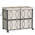 Laundry Hamper with 3 Section, Large 180L Rolling Laundry Basket with Wheels, Metal Heavy Duty Laundry Hamper with Detachable Bags, Dirty Clothes Hamper Organizer for Bedroom, Bathroom(Beige)