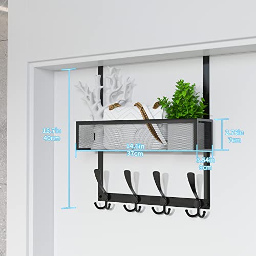 Kaiferty Over The Door Hooks Organizer,Over Door Hanger Towel Rack Mesh Basket with 12 Hooks,Back of Door Storage Organizer for Bedroom,Bathroom,Kitchen,Office(Black) - color: 1 Upgrated Baskets-Black