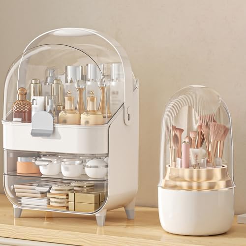 Makeup Organizer Countertop, Skincare Holder Bathroom Counter Organizer, Storage Box Cosmetic Display Cases, Teen Girl Gifts Make up Organizers (Sliver/Brush) - color: Sliver/Brush