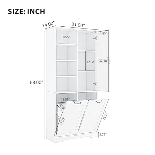 Merax Cabinet with Tilt-Out Laundry Hamper Basket, Tall Bathroom Storage Organizer Linen with Open Shelf for Home, Freestanding, Oak - color: Oak
