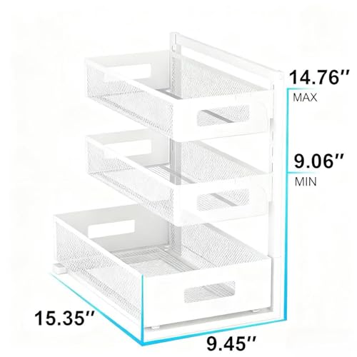 Under Sink Organizer, Adjustable Height 2 Tier Under Sink Organizers and Storage Multi-Purpose Under Sink Storage for Bathroom Kitchen - color: 1 Pack-White-New