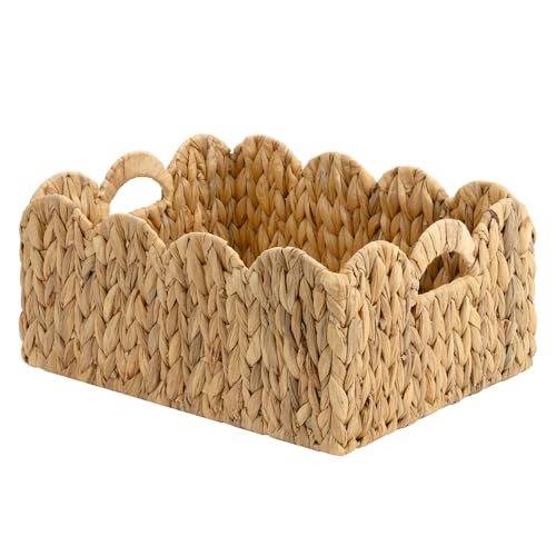 StorageWorks Scalloped Water Hyacinth Baskets, Hand-woven Rattan Baskets with Built-in Handles, Cute Baby Basket for Nursery, Basket for Organizing and Decor, 16½"L x 13"W x 7½"H - color: Water Hyacinth(Natural), size: 16½"L x 13"W x 7½"H