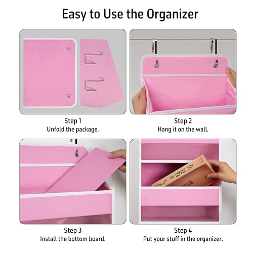 TYMENSH Over The Door Hanging Organizer with 4 Large Pockets – Closet, Bathroom, Nursery, Bedroom, Dorm Storage for Toys, Cosmetics, and Baby Essentials, Pink - color: Pink