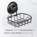 HASKO accessories Suction Soap Dish with Hooks - Super Powerful Vacuum Suction Cup Shower Soap Holder - Rustproof Stainless Steel SS304 Soap Basket - Sponge Holder for Bathroom & Kitchen (Black) - color: Black