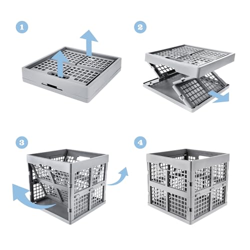 Eslite 3-Pack Collapsible Plastic Storage Crates,Foldable Crates for Storage,16L (Grey) - color: Grey