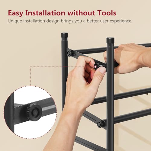 Tajsoon Expandable Shoe Rack for Closet 3 Tier, 28“-41“Adjustable & Stackable Shoe Shelf Storage, Metal Shoe Rack Organizer for Front Door Entrance, Closet, Garage, Entryway, Black - color: Black, size: 3 Tier
