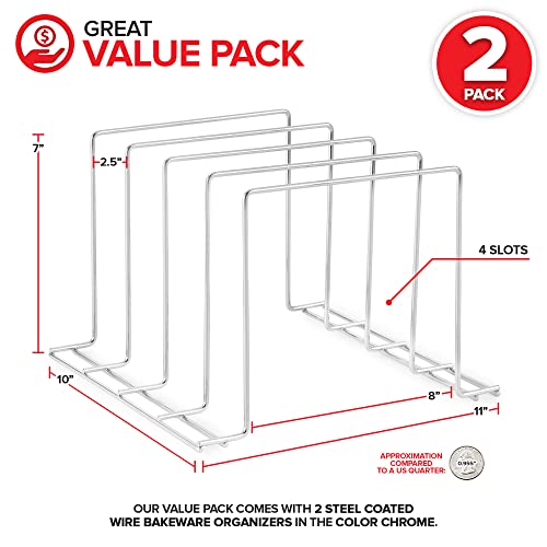 Stock Your Home Kitchen Cabinet Organizer, Chrome (2 Pack) Steel Baking Sheet Holder with 4 Slots for Cabinet, Bakeware Organizer, Divider for Cutting Boards, Pot Lids, Pan Lids, Cookie Sheets - color: Chrome