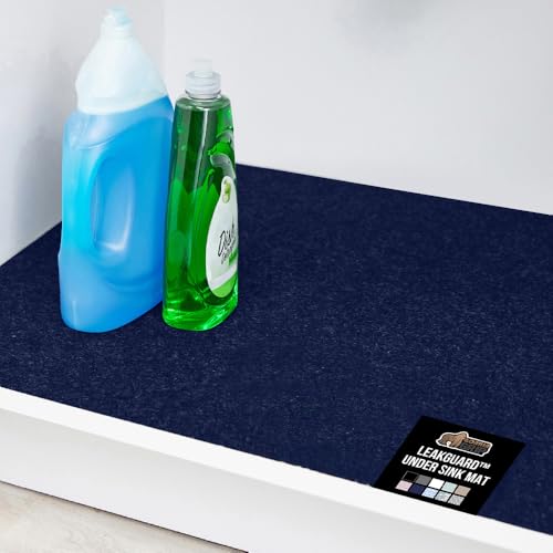 GORILLA GRIP LeakGuard Non-Adhesive Under Sink Mat for Kitchen Cabinet, Waterproof Quick Dry Shelf Liner, Durable Absorbent Felt Mats for Bathroom Sinks, Cabinets, Dresser, Easy to Trim, 24x24 Navy - color: Navy, size: 24"W x 24"L