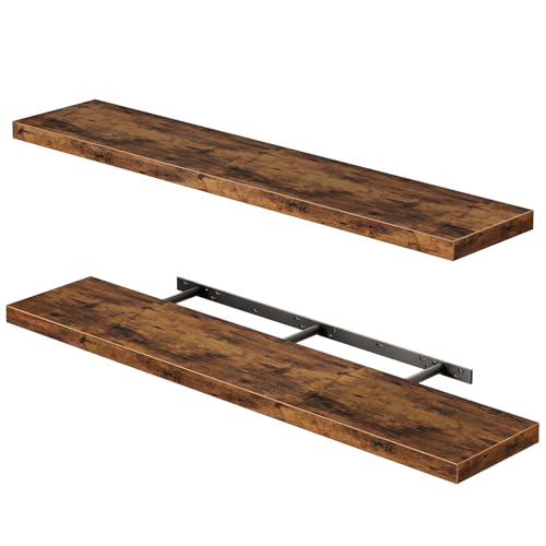 Fixwal Wood Floating Shelves for Wall, 47" Long Heavy Duty Wall Mounted Shelves for Living Room, Bedroom, Bathroom and Kitchen, Wall Shelves for Storage, Books, Room Decor (Rustic Brown, Set of 2) - color: Rustic Brown, size: 47in