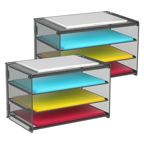 Samstar 2 Pack Paper Letter Tray, 3-Tier Desk File Organizer Paper Sorter Letter Shelf Rack, Mesh Made,Black - color: Pack of 2