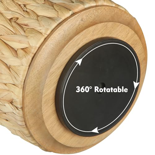 BIBELUN TV Remote Control Holder - Woven Water Hyacinth 360 Degree Rotating Desk Organizer | Boho Rattan Spinning Caddy | Pen/Art Supplies/Stationery Storage for Office, Living Room, Bedside Table