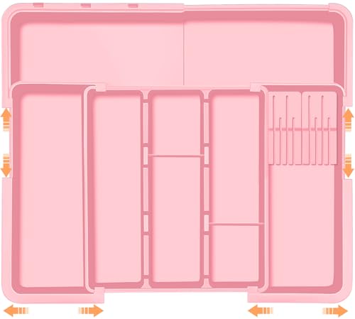 Homecor Utensil Drawer Organizer for Kitchen, Expandable Silverware Organizer Cooking Utensils Tray, Large Cutlery and Flatware Holder, Kitchen Tools & Gadgets Storage (Pink) - color: Pink