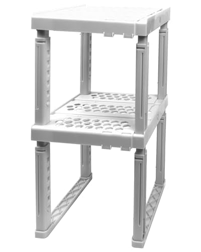 Piffny 2 Pack Locker Organizer Shelf, Adjustable Width and Height, Ideal for School, Office, and Gym Lockers, White, PLKSLF01 - color: White 2 Pack