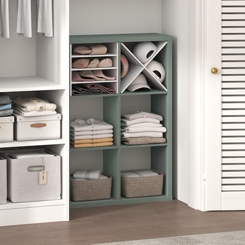Furinno Cubic Closet Organizers and Storage, 6-Cube Closet Organizer, Open Shelf Closet Storage, Extra Thick Frame for Wardrobe, Bedroom, Living Room, Sage Green - color: Sage Green, size: 6-Cube