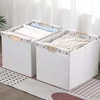 HOONEX Large Collapsible Storage Bins, Linen Fabric, Pack of 2, Storage Baskets with Wooden Carry Handles and Sturdy Heavy Cardboard, for Home, Office, Car, Nursery, White - color: White