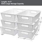 Tiawudi Stackable Woven Plastic Basket, Storage Bins for Cabinet, Closet, Shelf, Under Sink and Countertop, Pantry Organizer Bins, 6 Pack - color: White
