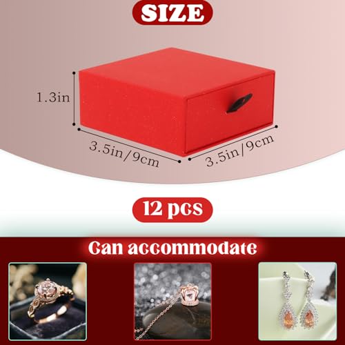 Coobbar Luxury Velvet-Lined Jewelry Gift Box 12-Pack, Compact Drawer Style Organizer for Earrings & Rings, Elegant Bracelet Display Box, Small Jewelry Storage Box, 3.5x3.5x1.26 Inches (Red) - color: Red