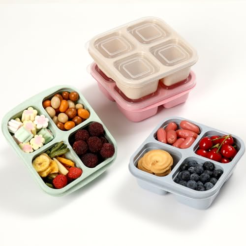 4 Pack Meal Prep Containers, 4 Compartment Bento Snack Boxes, Reusable Divided Lunch Box Containers for Adults, Kids, Toddlers, Travel, Work, School - color: 4Pack-Multicolor