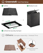 Greenstell Laundry Hamper with 2 Removable Liner Bags, Foldable Divided Clothes Hamper, 90L Handwoven Synthetic Rattan Laundry Basket with Lid and Handles, Easy to Install Black 18.3x13.3x24 Inches - color: Black, size: 90L (18.3x13.3x24.0 Inches)