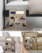 Sofa Armrest Organizer Bedside Caddy, Adorable Cat Welcome Non Slip Couch Remote Control Holder for Recliner, Retro Paws Footprints Arm Chair Caddy with Pocket for Magazine, Phone, 13''x35'' - size: 13x35 in