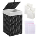 Greenstell Laundry Hamper with Lid, 60L Clothes Hamper with 2 Removable Liner Bags & 2 Mesh Bags, Handwoven Synthetic Rattan Basket, Toys in Bathroom, Bedroom Black - color: Black, size: 60L (13.4 x 13.4 x 21.7 inches)