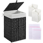 Greenstell Laundry Hamper with Lid, 60L Clothes Hamper with 2 Removable Liner Bags & 2 Mesh Bags, Handwoven Synthetic Rattan Basket, Toys in Bathroom, Bedroom Black - color: Black, size: 60L (13.4 x 13.4 x 21.7 inches)