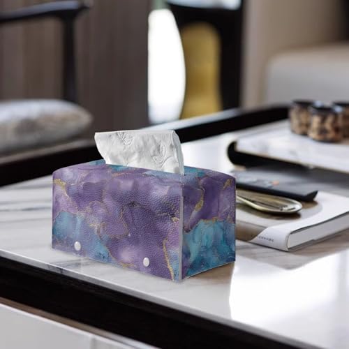 Tissue Box Holder,PU Leather Rectangular Tissue Box Abstract Flower Waterproof Tissue Cover Tissue Box Cover Decorative Tissue Box Organizer Purple Marble - color: Purple Marble