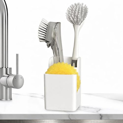 Spacewiser TidyNook Silicone Sink Caddy - Sponge Holder for Kitchen Sink, Dish Brush Holder, Fits Scrub Daddy Sponges, Scrub Mommy, and all Dish Sponges, Compact Kitchen Sinks Organizer Caddy, No Rust - color: White