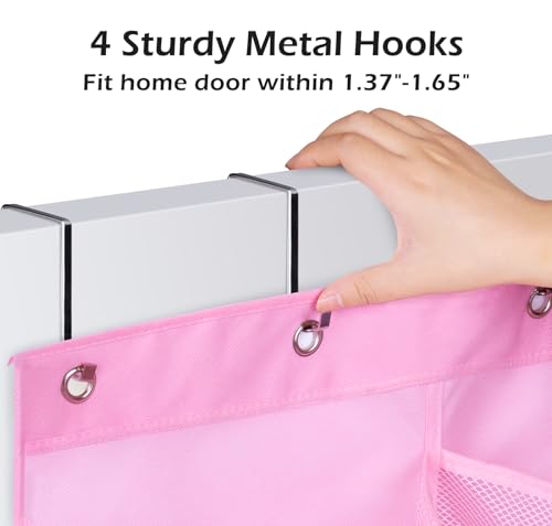 KIMBORA 12 Large Mesh Pockets Over the Door Shoe Organizer for Closet Hanging Shoe Rack for Door Sneaker Hanger Boot Storage for Kids, Baby, Toddler, Girl, Pink - color: Pink