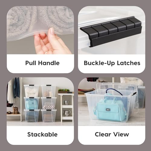 IRIS USA 54 Qt Stackable Plastic Storage Bins with Lids, 6 Pack - BPA-Free, Made in USA - See-Through Organizing Solution, Latches, Durable Nestable Containers, Secure Pull Handle - Clear - color: Clear, size: 54 Qt, style: 6 Pack