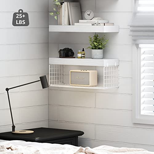 QEEIG White Bathroom Shelves Over Toilet - Wall Mounted Floating Shelves Farmhouse Shelf Toilet Paper Storage Small 16 inch Set of 2 (019-W2) - color: B. White, size: 2pcs