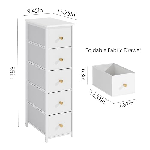 lurcns Narrow Storage Cabinet for Small Spaces Slim Skinny Bathroom Dresser Tall Dorm Nightstand Thin Organizer for Bathroom Bedroom (White, 5 Drawers) - color: White, size: 5 Drawers+No Charging Station