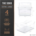 BINO | Plastic Organizer Bins, X-Large - 4 Pack | The SOHO Collection | Multi-Use Organizer Bins | Pantry & Freezer Bin | Plastic Storage Containers | Bin for Home & Kitchen Org - size: X-Large
