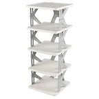 5 Tier Vertical Narrow Shoe Storage Organizer for Saving Space, Gray Plastic Small Collapsible Shoe Rack for Entryway, Closet, Bedroom