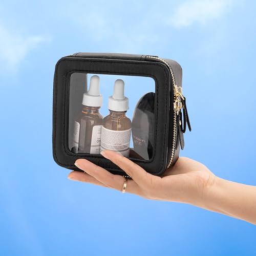 Aveniee Clear Makeup Bag Small, Mini Travel Toiletry Bag Cosmetic Bags TSA Approved, Clear Makeup Case Pouch with Zipper, Car Organizer Essentials for Women Men,Black - color: Black, style: Mini Trend