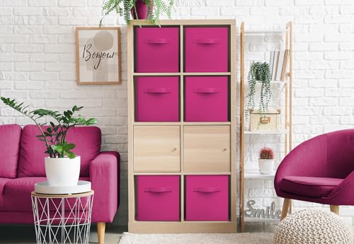 Sorbus Fabric Storage Cubes - 6 Foldable Storage Bins for Organizing Pantry, Cubbies, Toy Box - Clothes Storage & Closet Organizer - 13 Inch Collapsible Cube Baskets for Shelves with Handle - color: Pink, size: 13 Inch